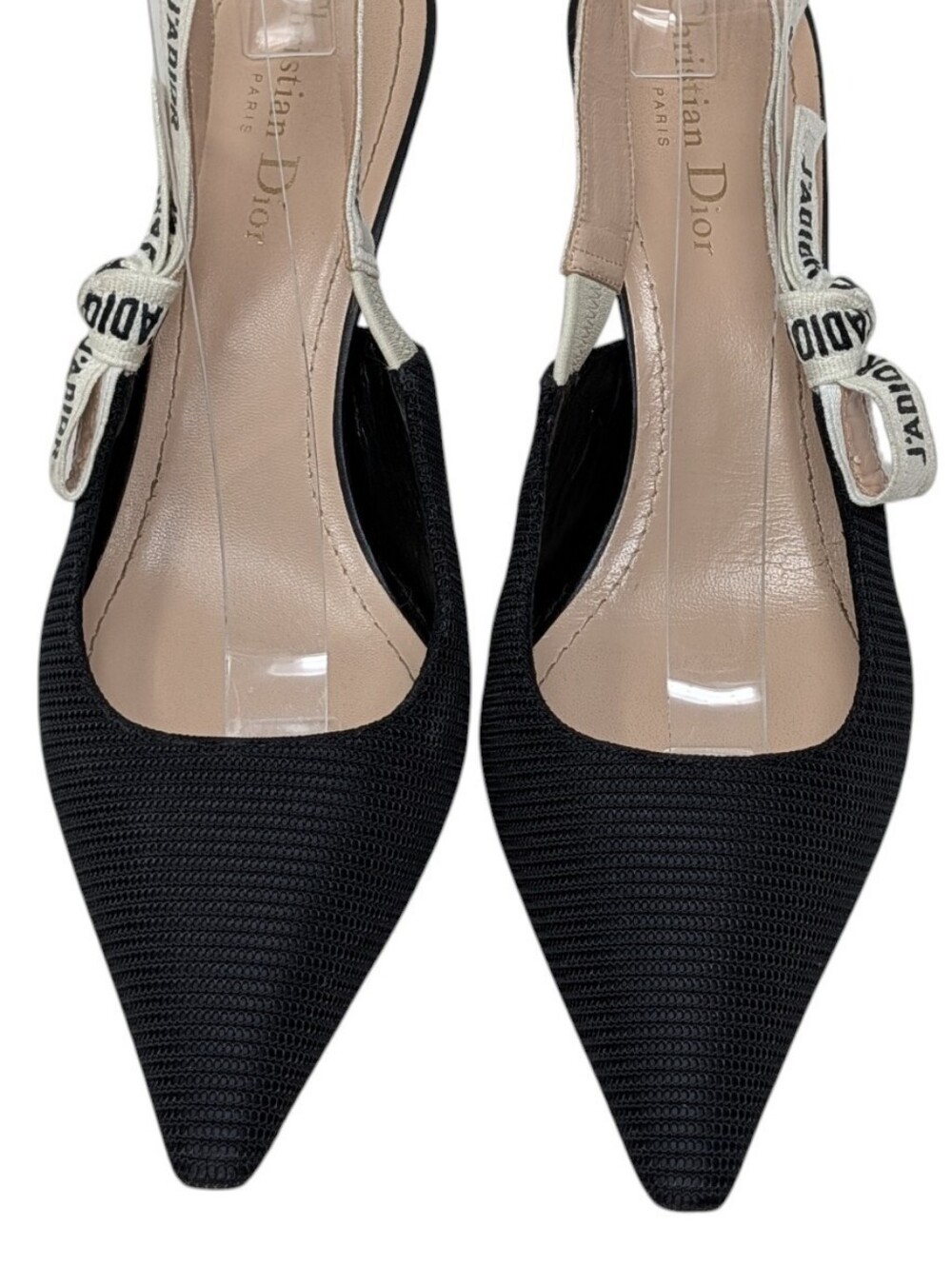 Dior Logo Black Slingback Kitten Heels J'ADIOR Ribbon Pointed Pumps Size EU 40.5 - Picture 6 of 14